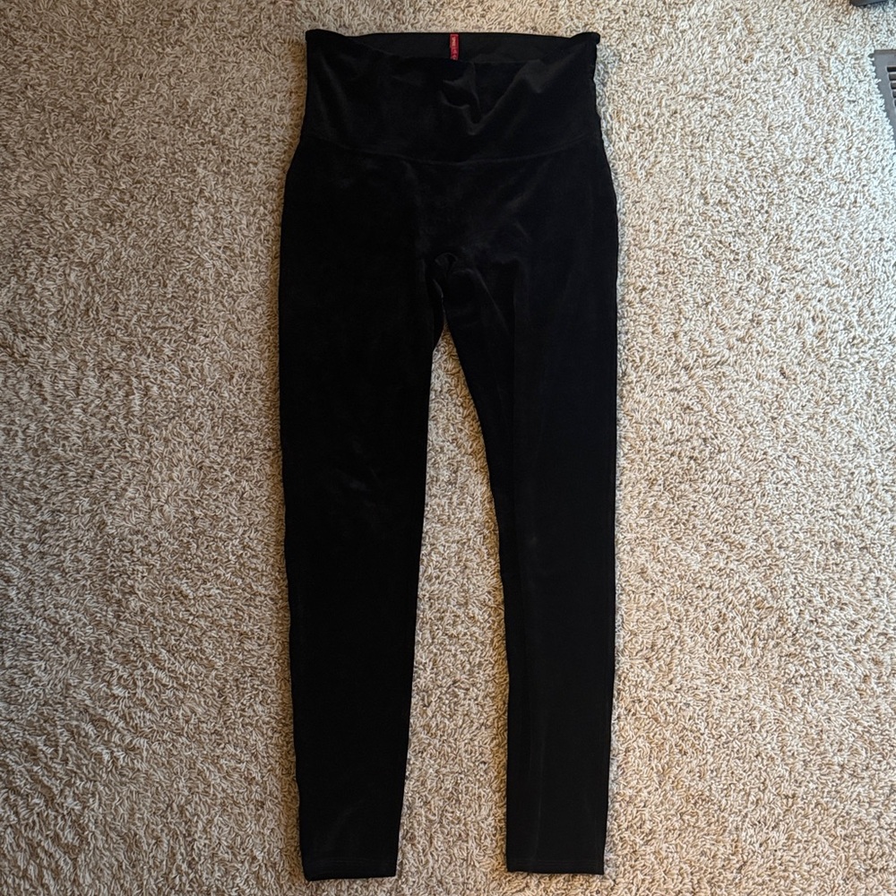 Spanx faux velvet Black High-Waisted Leggings